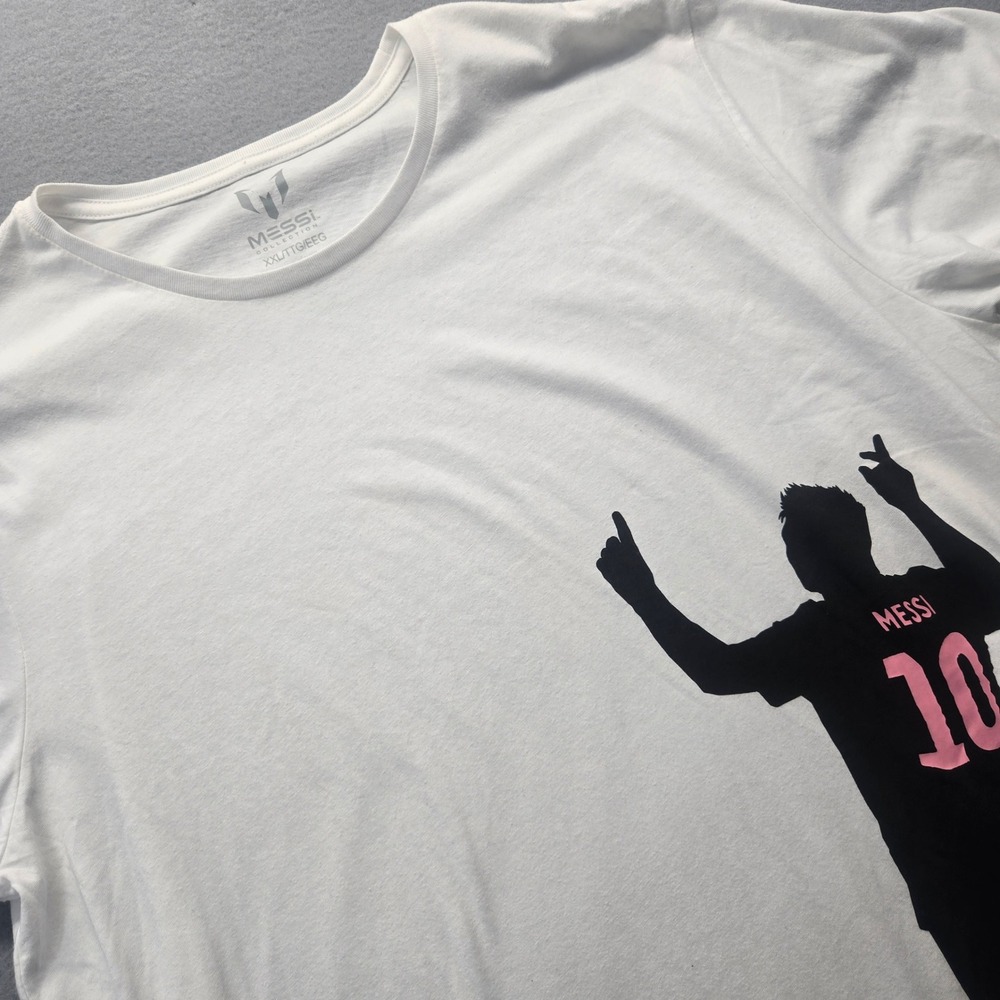 Messi Collection Mens White Graphic T-Shirt Inter Miami Silhouette XXL 10 Soccer